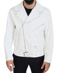 Dolce & Gabbana White Leather Biker Coat Zipper Jacket