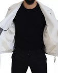 Dolce & Gabbana White Leather Biker Coat Zipper Jacket