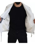 Dolce & Gabbana White Leather Biker Coat Zipper Jacket