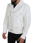 Dolce & Gabbana White Leather Biker Coat Zipper Jacket