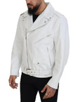 Dolce & Gabbana White Leather Biker Coat Zipper Jacket