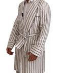 Dolce & Gabbana White Striped Cotton Robe Coat Wrap Jacket