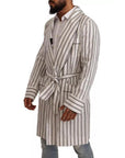 Dolce & Gabbana White Striped Cotton Robe Coat Wrap Jacket