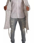 Dolce & Gabbana White Striped Cotton Robe Coat Wrap Jacket