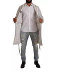 Dolce & Gabbana White Striped Cotton Robe Coat Wrap Jacket