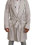 Dolce & Gabbana White Striped Cotton Robe Coat Wrap Jacket