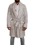 Dolce & Gabbana White Striped Cotton Robe Coat Wrap Jacket
