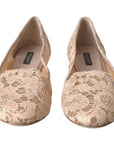 Dolce & Gabbana Beige Floral Lace Loafers Flats Shoes