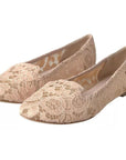 Dolce & Gabbana Beige Floral Lace Loafers Flats Shoes