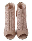 Dolce & Gabbana Beige Lace Suede Peep Toe Ankle Boots Shoes