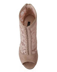 Dolce & Gabbana Beige Lace Suede Peep Toe Ankle Boots Shoes