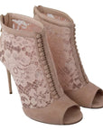 Dolce & Gabbana Beige Lace Suede Peep Toe Ankle Boots Shoes