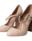 Dolce & Gabbana Beige Leather Mary Janes Embellished Shoes