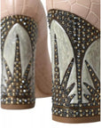 Dolce & Gabbana Beige Leather Mary Janes Embellished Shoes