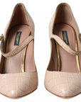 Dolce & Gabbana Beige Leather Mary Janes Embellished Shoes