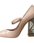 Dolce & Gabbana Beige Leather Mary Janes Embellished Shoes