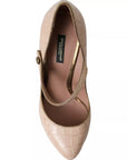 Dolce & Gabbana Beige Leather Mary Janes Embellished Shoes