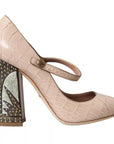 Dolce & Gabbana Beige Leather Mary Janes Embellished Shoes
