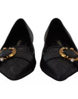 Dolce & Gabbana Black Devotion Leather Pointy Flats Shoes