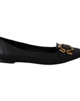 Dolce & Gabbana Black Devotion Leather Pointy Flats Shoes