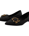 Dolce & Gabbana Black Devotion Leather Pointy Flats Shoes