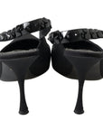Dolce & Gabbana Black Embellished Charmeuse Slingback Heels Shoes