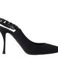 Dolce & Gabbana Black Embellished Charmeuse Slingback Heels Shoes