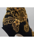 Dolce & Gabbana Black Gold Embroidery Slip On Boots Shoes