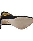 Dolce & Gabbana Black Gold Embroidery Slip On Boots Shoes