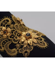 Dolce & Gabbana Black Gold Embroidery Slip On Boots Shoes
