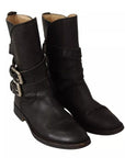 Dolce & Gabbana Black Leather Buckle Mid Calf Boots Shoes