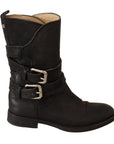 Dolce & Gabbana Black Leather Buckle Mid Calf Boots Shoes