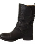 Dolce & Gabbana Black Leather Buckle Mid Calf Boots Shoes