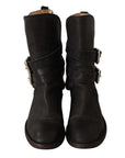 Dolce & Gabbana Black Leather Buckle Mid Calf Boots Shoes