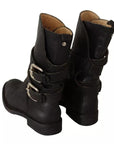 Dolce & Gabbana Black Leather Buckle Mid Calf Boots Shoes