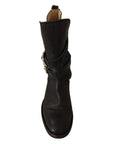 Dolce & Gabbana Black Leather Buckle Mid Calf Boots Shoes