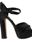 Dolce & Gabbana Black Sequin Ankle Strap Heels Sandals Shoes