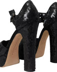 Dolce & Gabbana Black Sequin Ankle Strap Heels Sandals Shoes