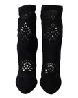 Dolce & Gabbana Black Stretch Pumps Boots Floral Lace Shoes