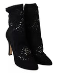 Dolce & Gabbana Black Stretch Pumps Boots Floral Lace Shoes