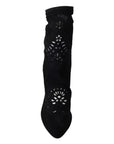 Dolce & Gabbana Black Stretch Pumps Boots Floral Lace Shoes