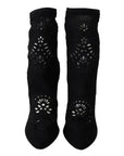 Dolce & Gabbana Black Stretch Pumps Boots Floral Lace Shoes