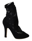 Dolce & Gabbana Black Stretch Pumps Boots Floral Lace Shoes