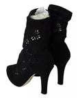 Dolce & Gabbana Black Stretch Pumps Boots Floral Lace Shoes