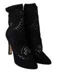 Dolce & Gabbana Black Stretch Pumps Boots Floral Lace Shoes