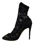 Dolce & Gabbana Black Stretch Socks Taormina Lace Boots Shoes