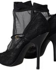 Dolce & Gabbana Black Tulle Stretch Boots Pumps Shoes