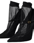 Dolce & Gabbana Black Tulle Stretch Boots Pumps Shoes