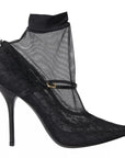 Dolce & Gabbana Black Tulle Stretch Boots Pumps Shoes