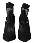 Dolce & Gabbana Black Tulle Stretch Boots Pumps Shoes